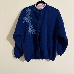 Women's Blue Glitter Winter Leaves Cardigan